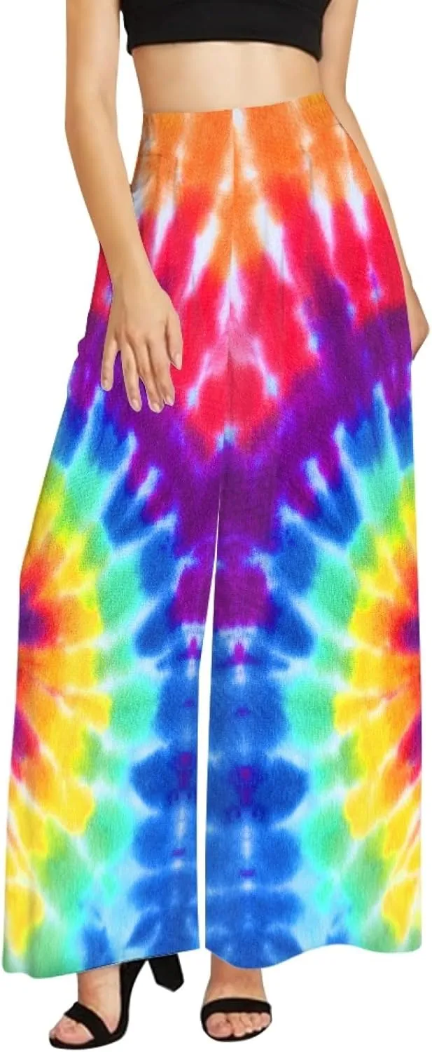 Irisjudy Women's Casual Lounge Pants Plus Size 3XL, Tropical Floral Comfy Stretchy Wide Leg Palazzo Pants Loose Home Legging