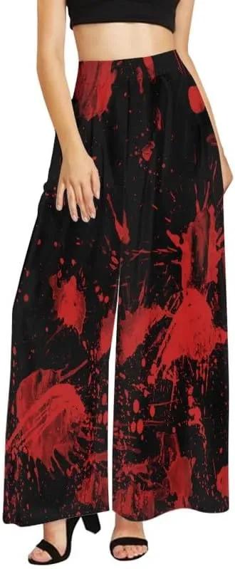 Irisjudy Women's Casual Lounge Pants Plus Size 3XL, Tropical Floral Comfy Stretchy Wide Leg Palazzo Pants Loose Home Legging