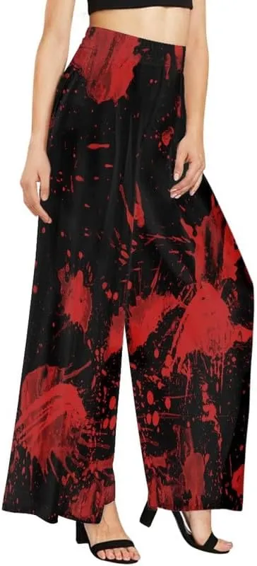 Irisjudy Women's Casual Lounge Pants Plus Size 3XL, Tropical Floral Comfy Stretchy Wide Leg Palazzo Pants Loose Home Legging