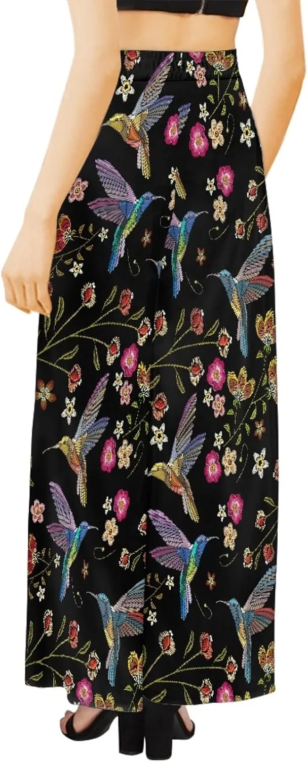 Irisjudy Women's Casual Lounge Pants Plus Size 3XL, Tropical Floral Comfy Stretchy Wide Leg Palazzo Pants Loose Home Legging