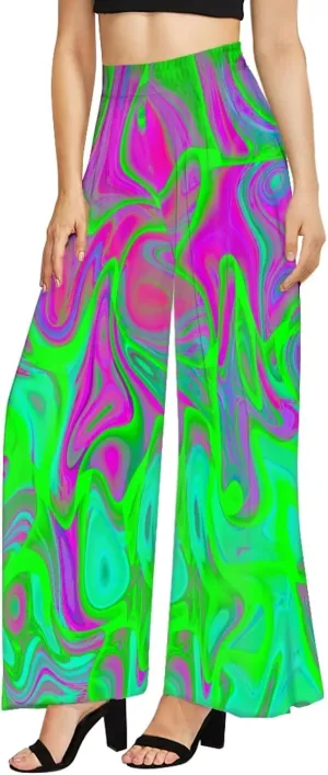 Irisjudy Women's Casual Lounge Pants Plus Size 3XL, Tropical Floral Comfy Stretchy Wide Leg Palazzo Pants Loose Home Legging