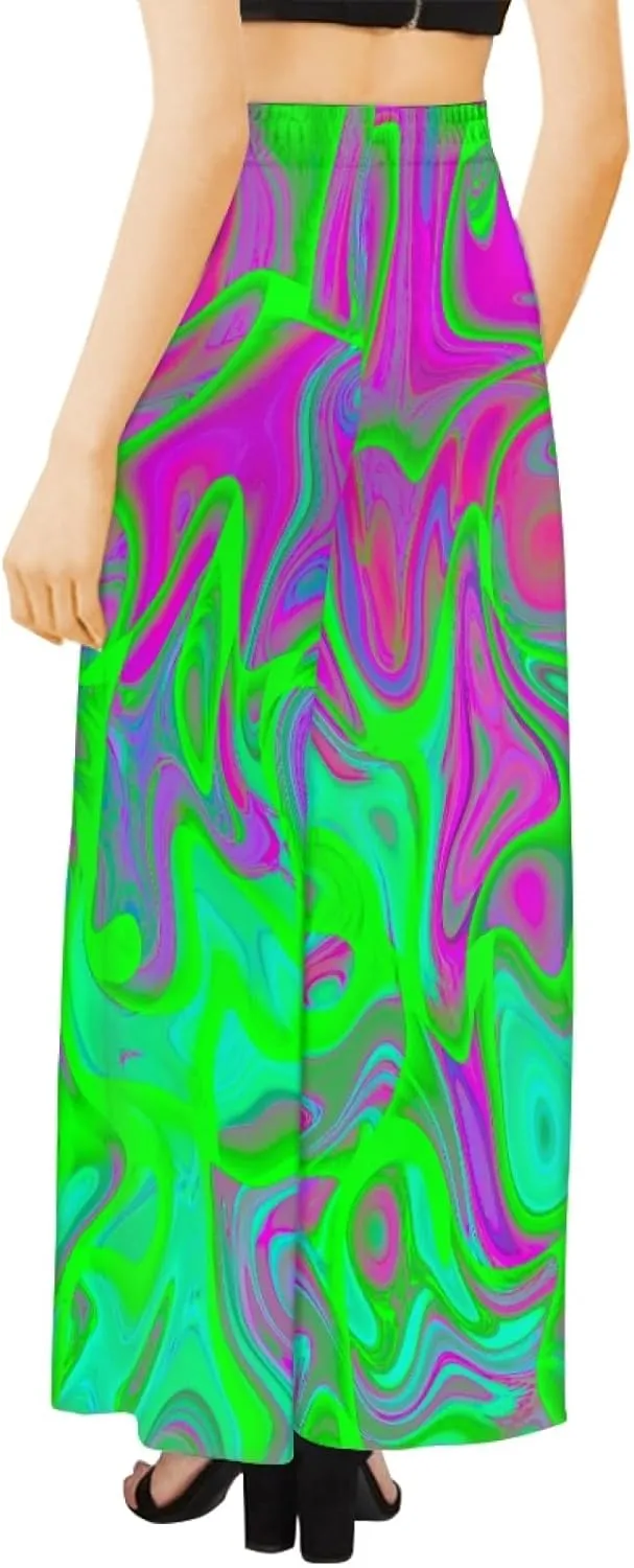 Irisjudy Women's Casual Lounge Pants Plus Size 3XL, Tropical Floral Comfy Stretchy Wide Leg Palazzo Pants Loose Home Legging