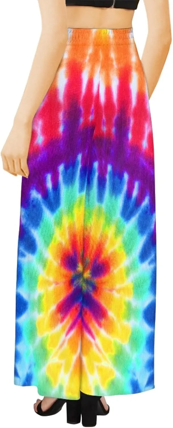 Irisjudy Women's Casual Lounge Pants Plus Size 3XL, Tropical Floral Comfy Stretchy Wide Leg Palazzo Pants Loose Home Legging