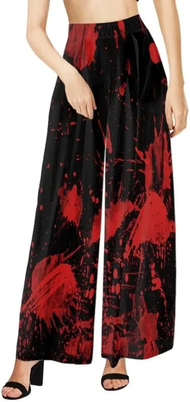 Irisjudy Women's Casual Lounge Pants Plus Size 3XL, Tropical Floral Comfy Stretchy Wide Leg Palazzo Pants Loose Home Legging