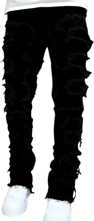Jeans for Men Regular Fit Men's Slim Fit Stretch Jeans Distressed Patchwork Stacked Frayed Straight Leg Skinny Denim