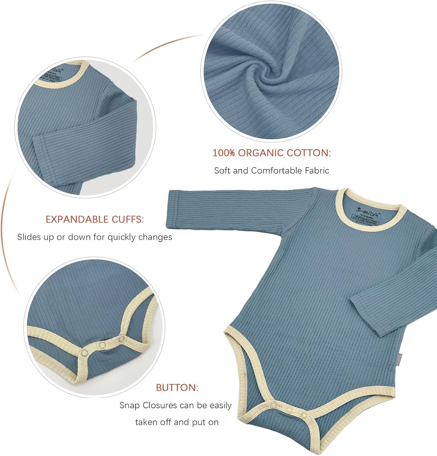 Jimonda Baby Bodysuit, 100% Organic Cotton Infant Long Sleeve Romper Gender Neutral Baby Clothes