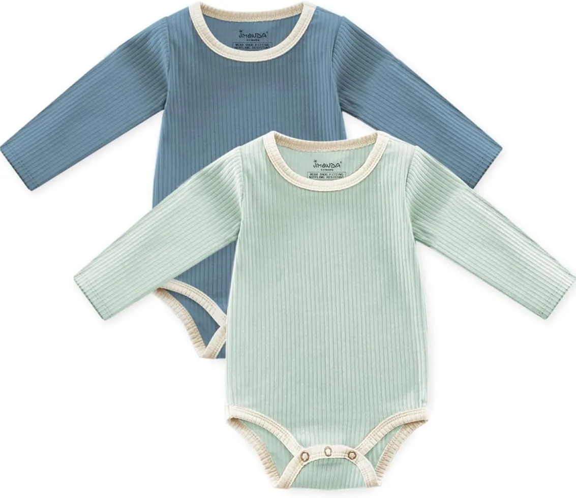 Jimonda Baby Bodysuit, 100% Organic Cotton Infant Long Sleeve Romper Gender Neutral Baby Clothes