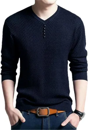 JXQXHCFS Spring Autumn Sweaters Pullover Men V Neck Men Sweater Casual Long Sleeve Mens Slim Fit Knitted Sweaters