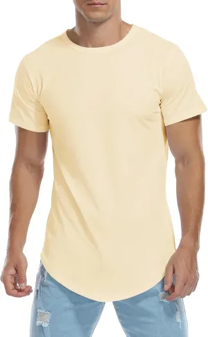 KESIHAN Men's Hip Hop Wave Round Hem T-Shirt Round Neck Cotton Casual Fashion Top