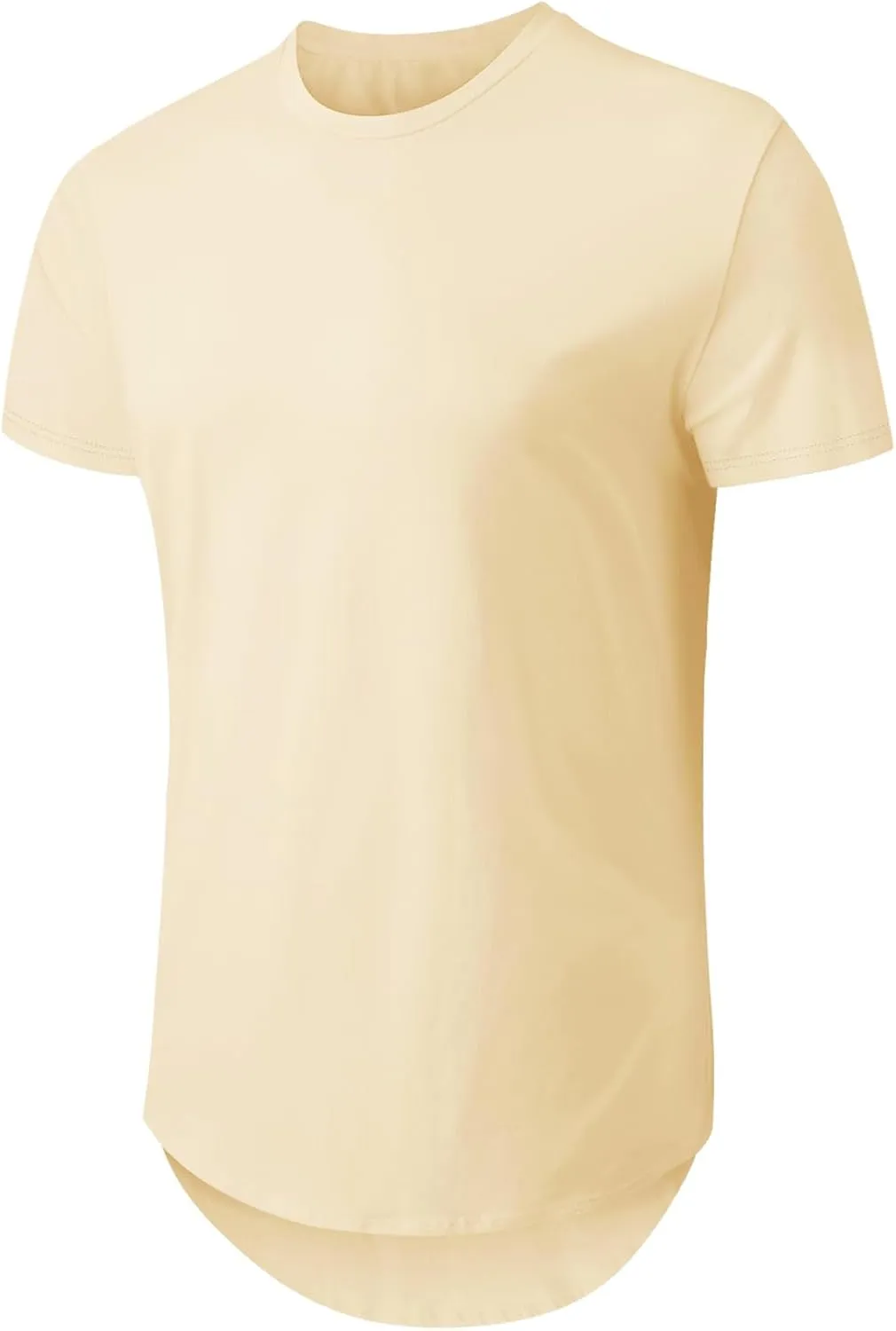 KESIHAN Men's Hip Hop Wave Round Hem T-Shirt Round Neck Cotton Casual Fashion Top