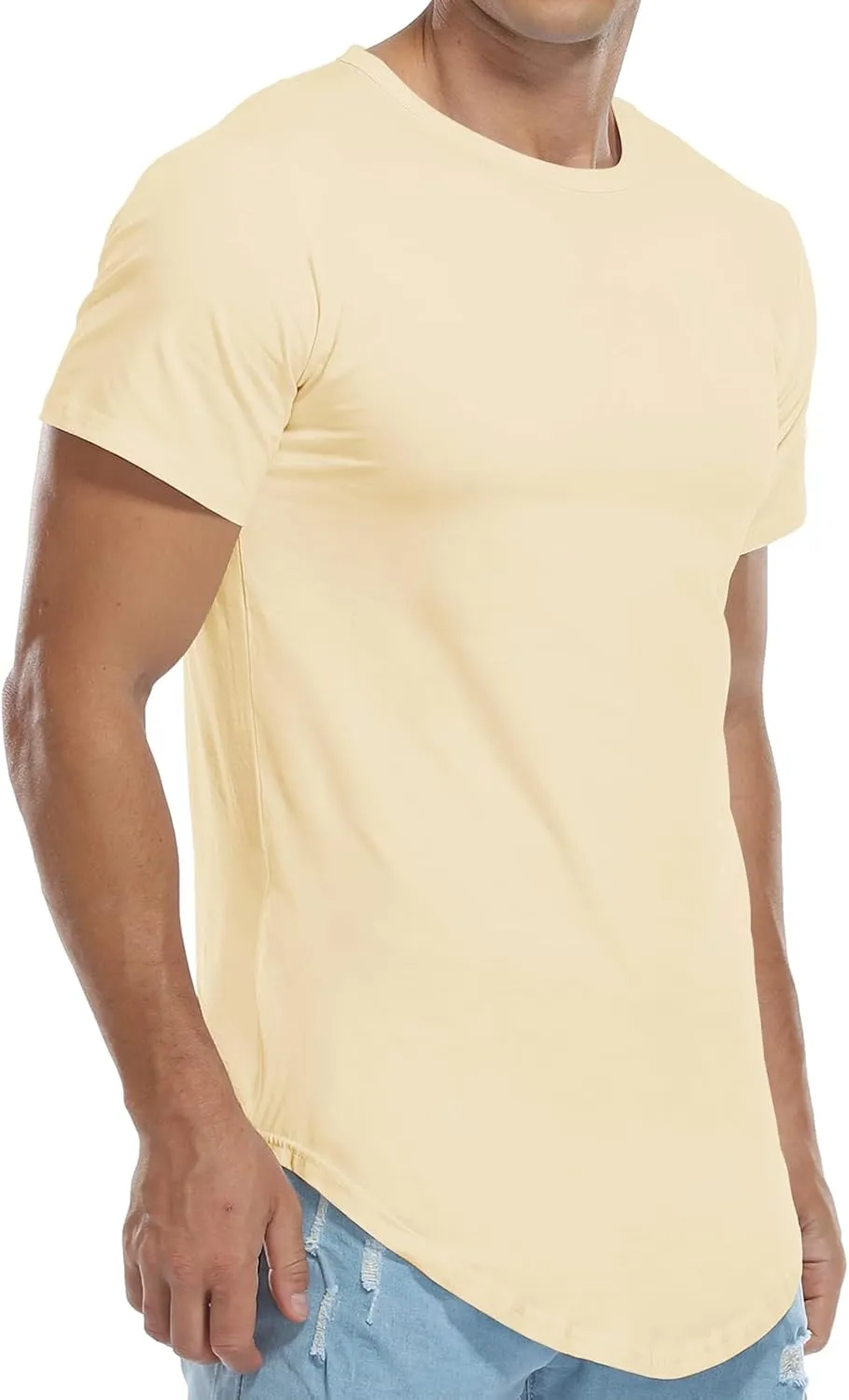 KESIHAN Men's Hip Hop Wave Round Hem T-Shirt Round Neck Cotton Casual Fashion Top