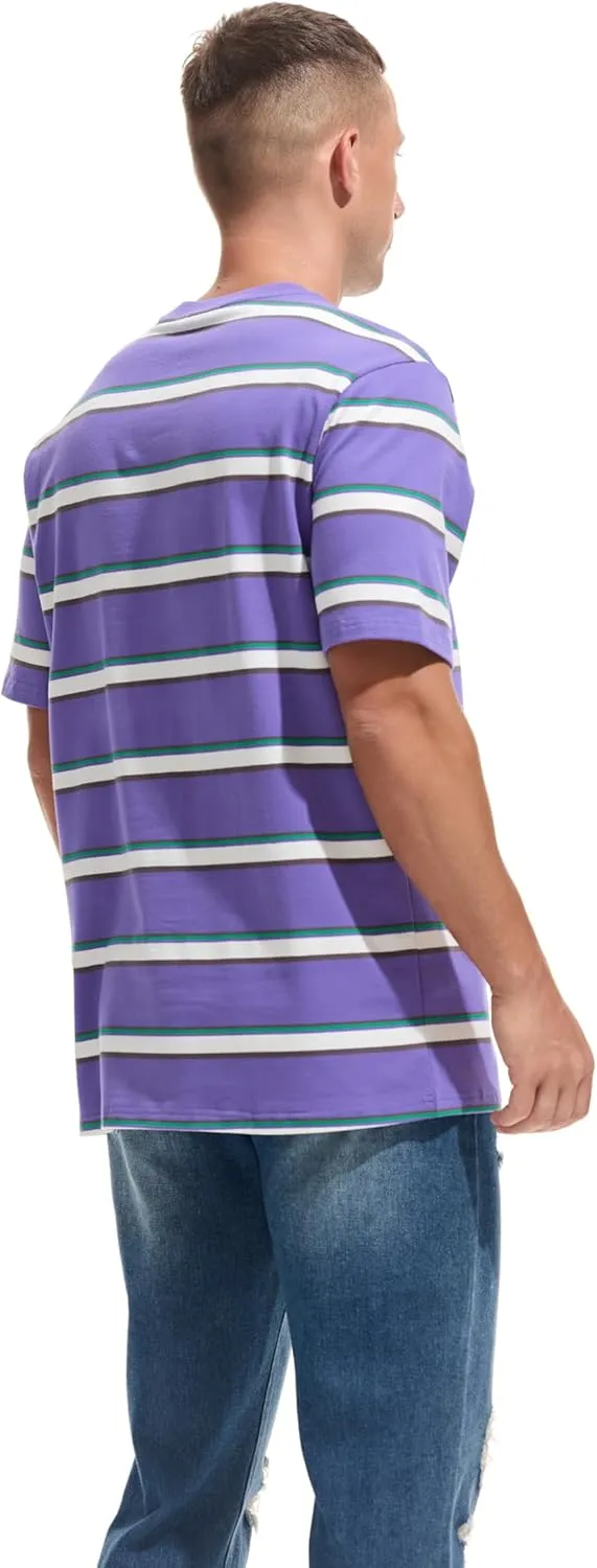KLIEGOU Men's Fashion Loose Fit Crewneck Stripe T-Shirt