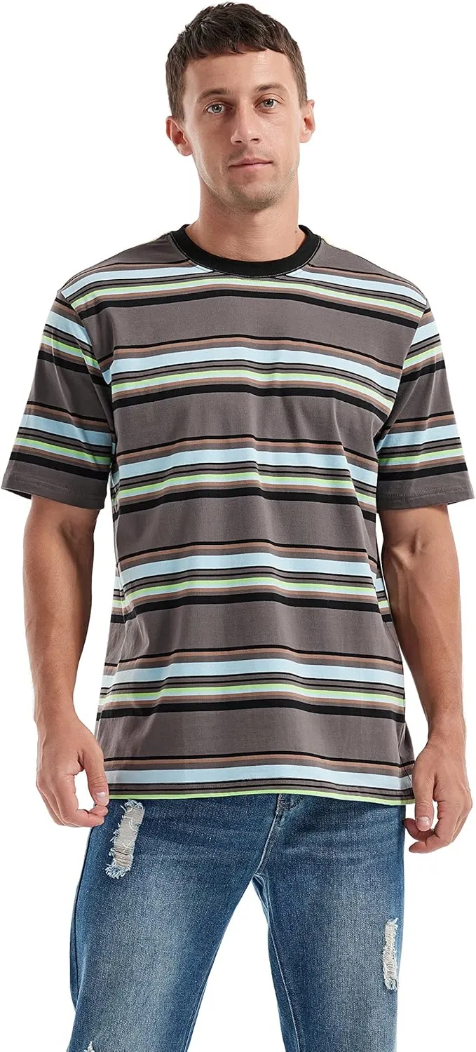 KLIEGOU Men's Fashion Loose Fit Crewneck Stripe T-Shirt