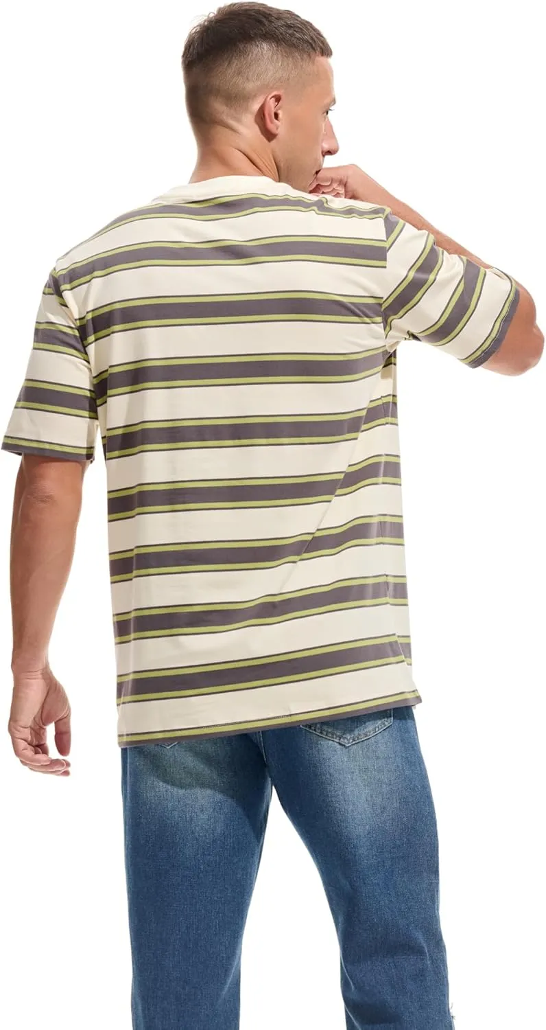 KLIEGOU Men's Fashion Loose Fit Crewneck Stripe T-Shirt