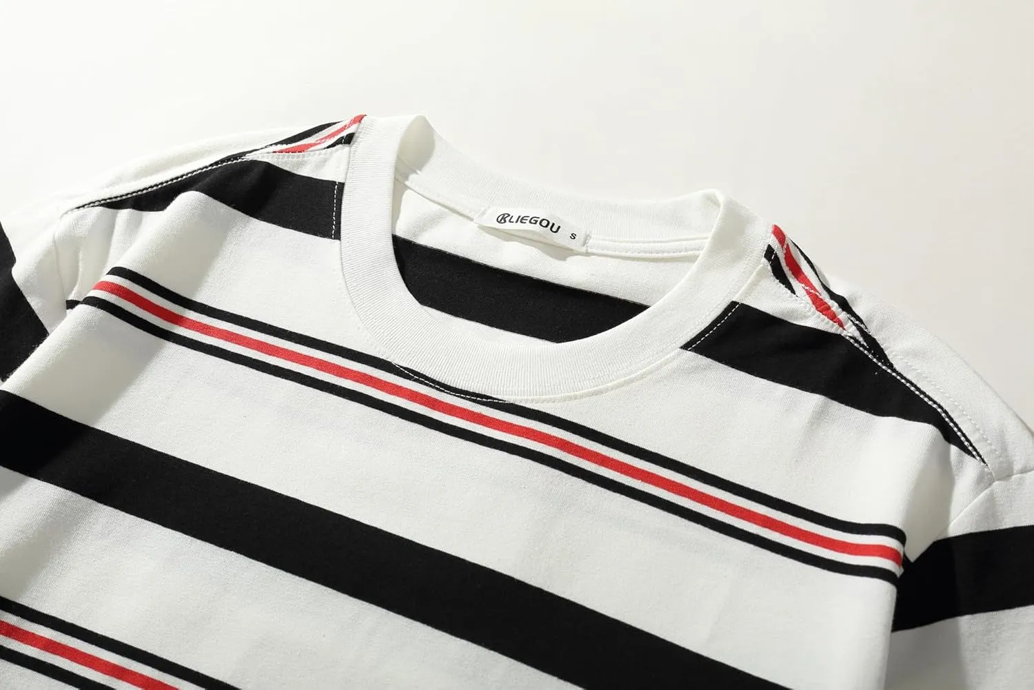KLIEGOU Men's Fashion Loose Fit Crewneck Stripe T-Shirt