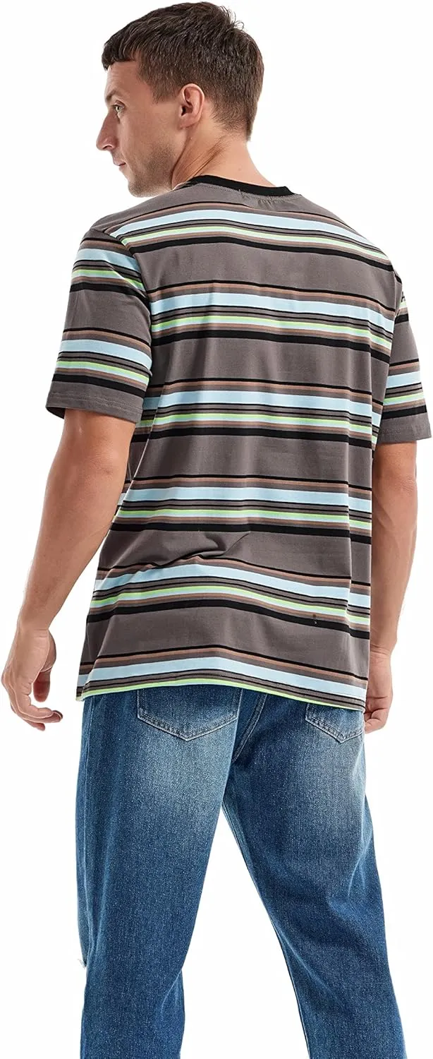 KLIEGOU Men's Fashion Loose Fit Crewneck Stripe T-Shirt