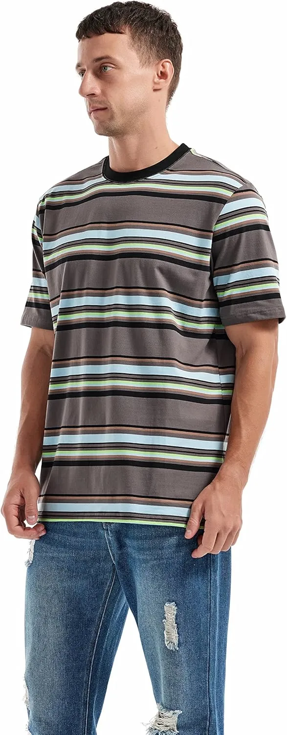 KLIEGOU Men's Fashion Loose Fit Crewneck Stripe T-Shirt