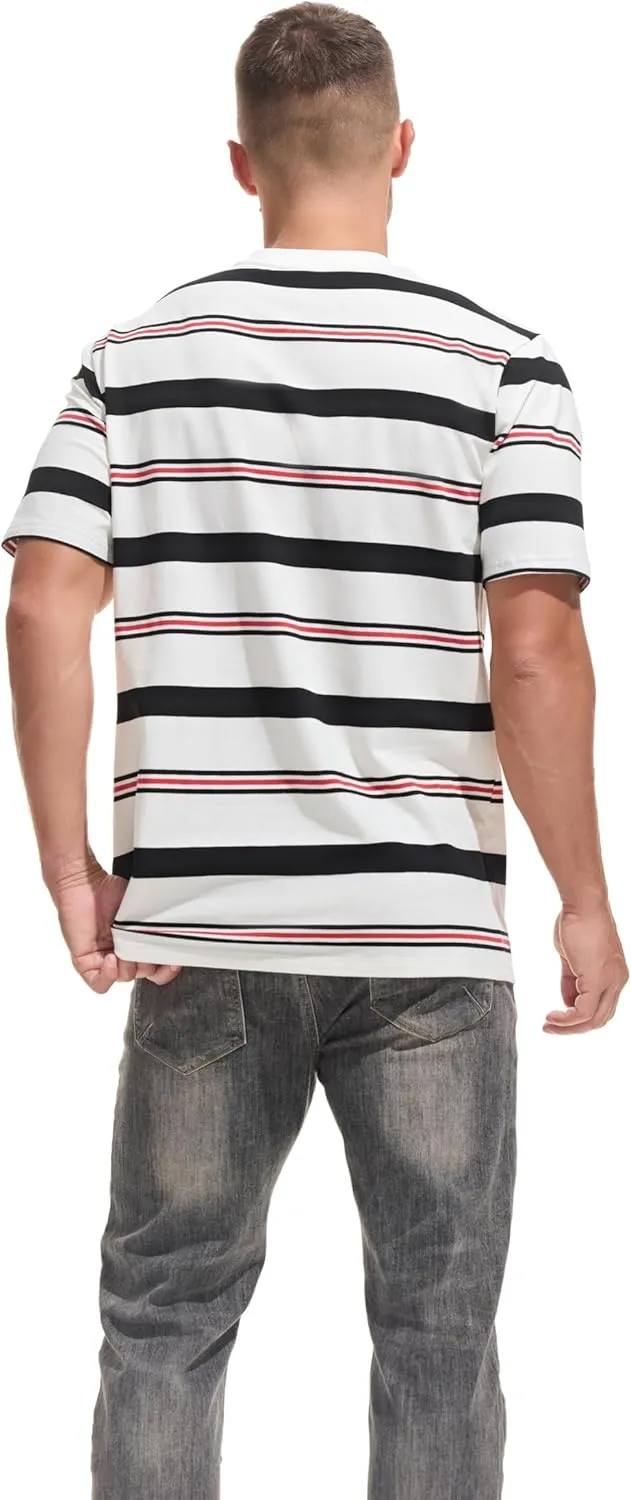 KLIEGOU Men's Fashion Loose Fit Crewneck Stripe T-Shirt