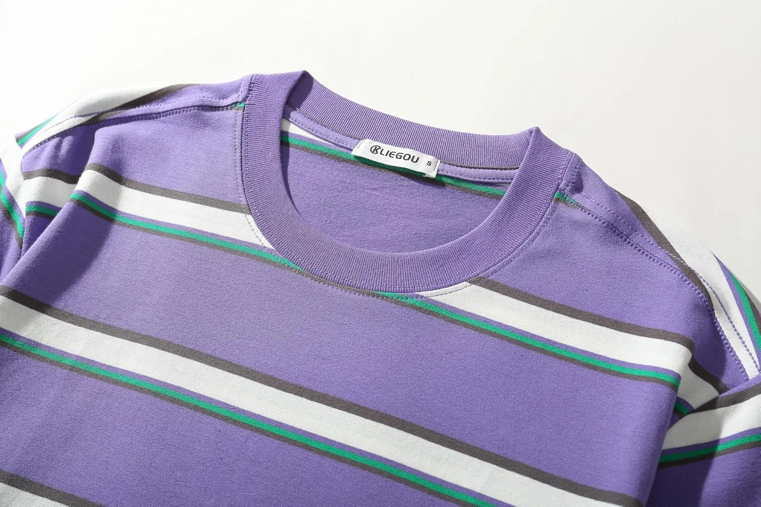 KLIEGOU Men's Fashion Loose Fit Crewneck Stripe T-Shirt