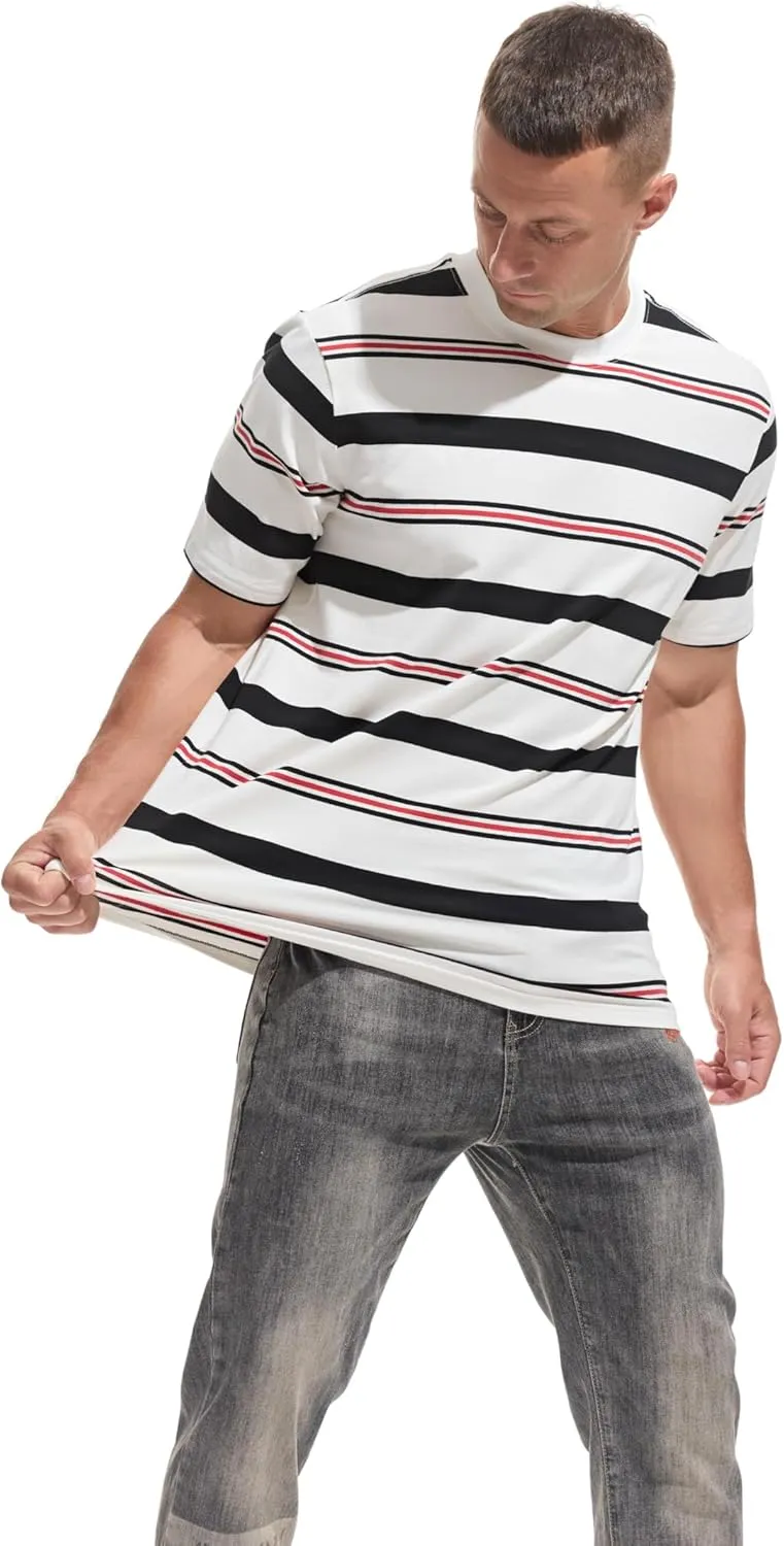 KLIEGOU Men's Fashion Loose Fit Crewneck Stripe T-Shirt