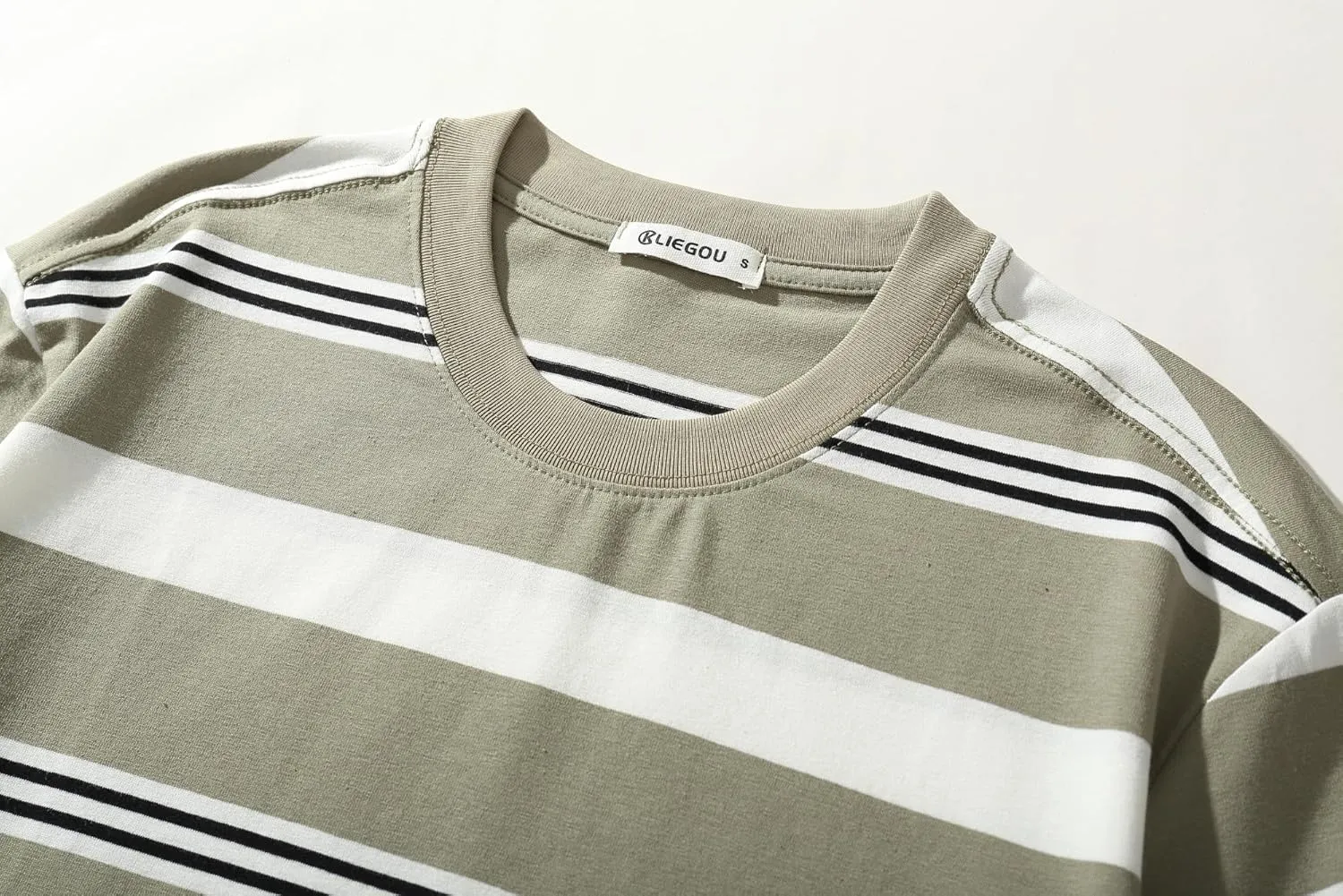 KLIEGOU Men's Fashion Loose Fit Crewneck Stripe T-Shirt