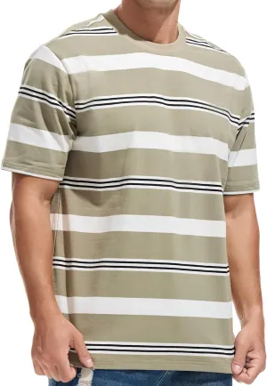 KLIEGOU Men's Fashion Loose Fit Crewneck Stripe T-Shirt