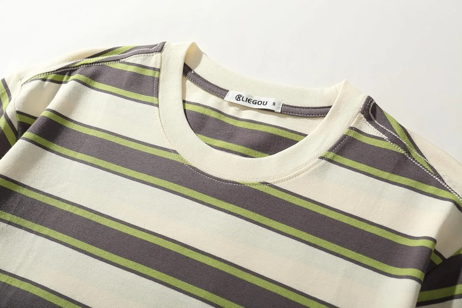 KLIEGOU Men's Fashion Loose Fit Crewneck Stripe T-Shirt
