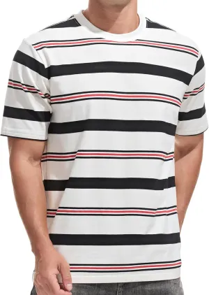 KLIEGOU Men's Fashion Loose Fit Crewneck Stripe T-Shirt
