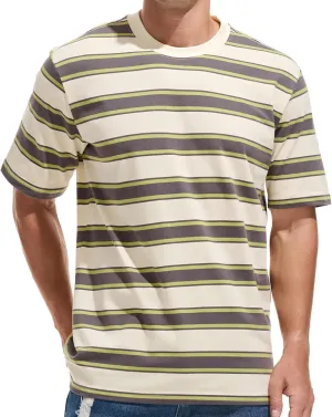 KLIEGOU Men's Fashion Loose Fit Crewneck Stripe T-Shirt