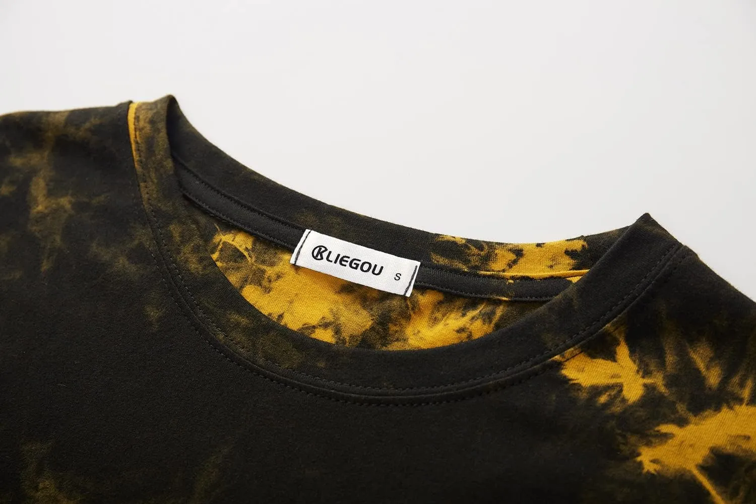 KLIEGOU Mens Hip Hop Tie-Dyed Hipster Curve Hem T Shirt