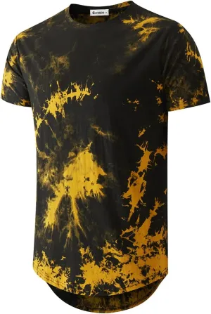 KLIEGOU Mens Hip Hop Tie-Dyed Hipster Curve Hem T Shirt