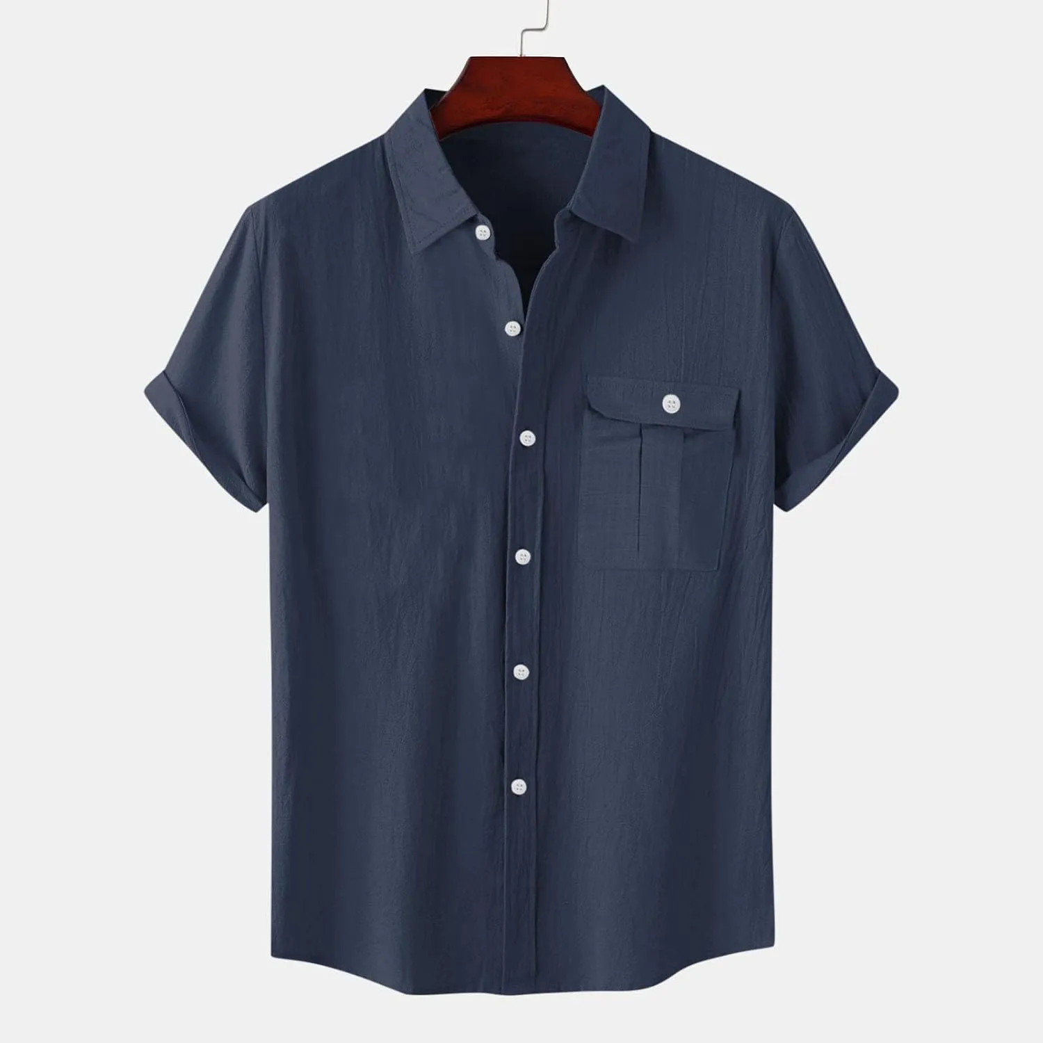 Linen Shirts for Men Mens Short Sleeve Button Down Shirts Collared Summer Beach T-Shirts Vacation Tops