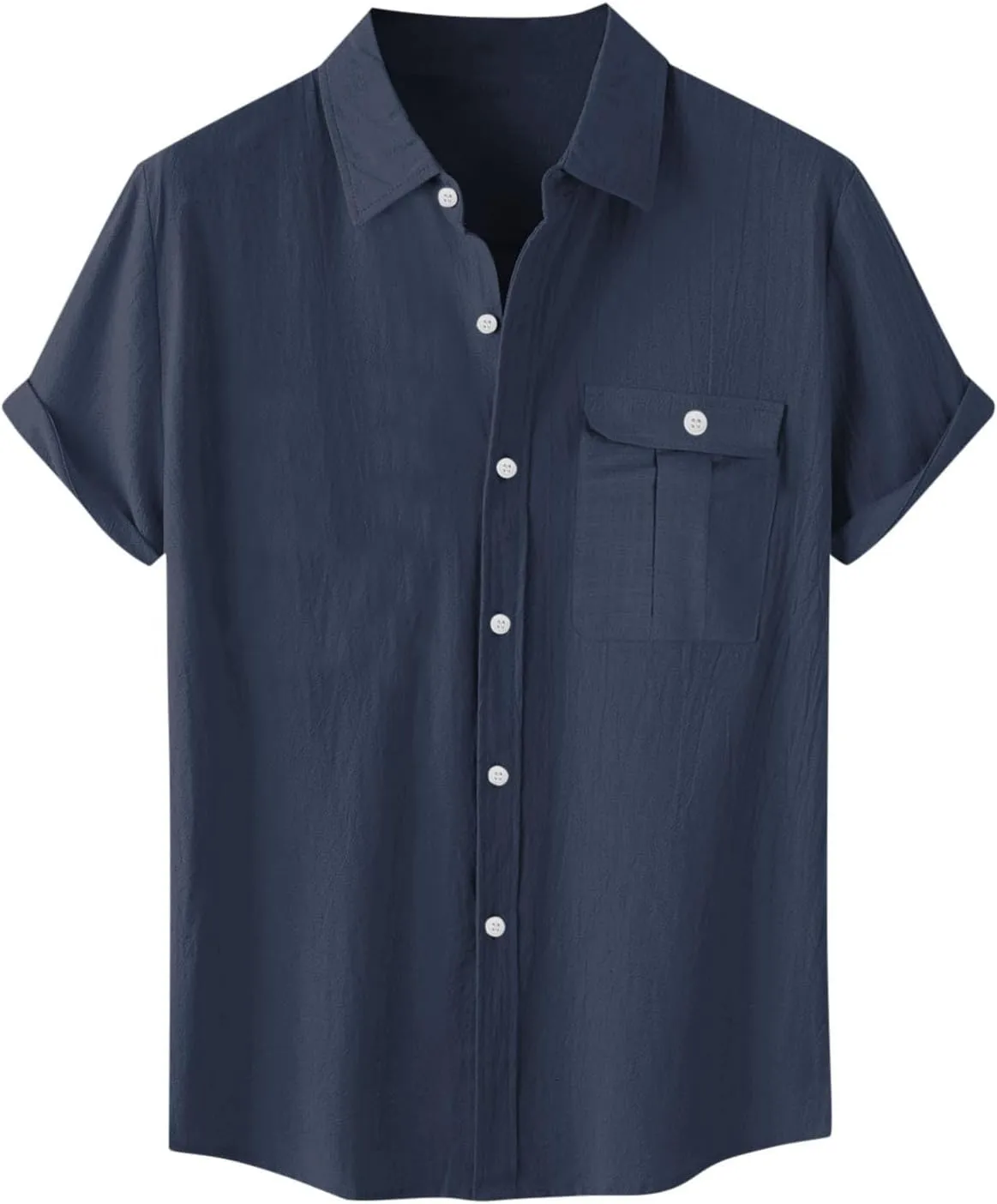 Linen Shirts for Men Mens Short Sleeve Button Down Shirts Collared Summer Beach T-Shirts Vacation Tops