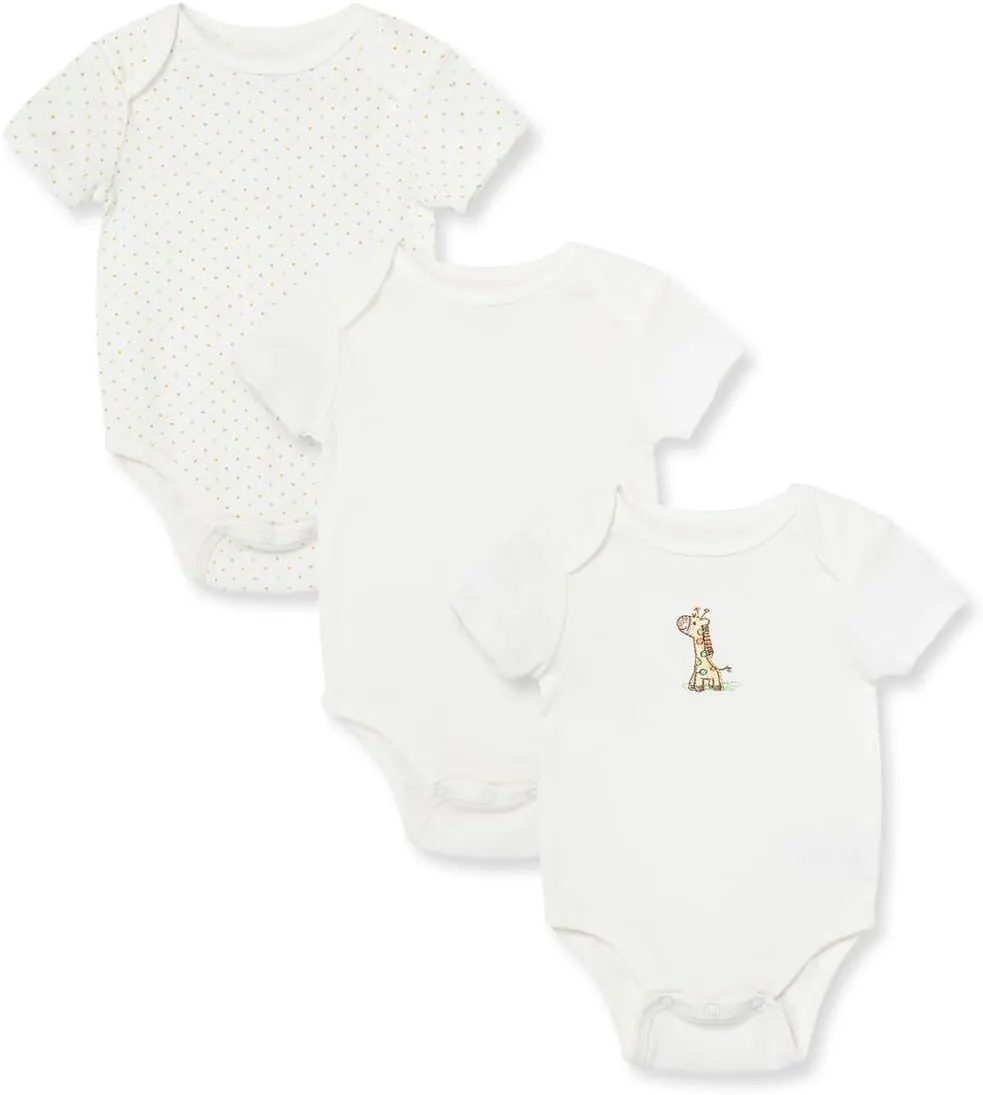 Little Me Baby Gender Neutral 3-Pack 100% Cotton Scratch Free Tag Bodysuits