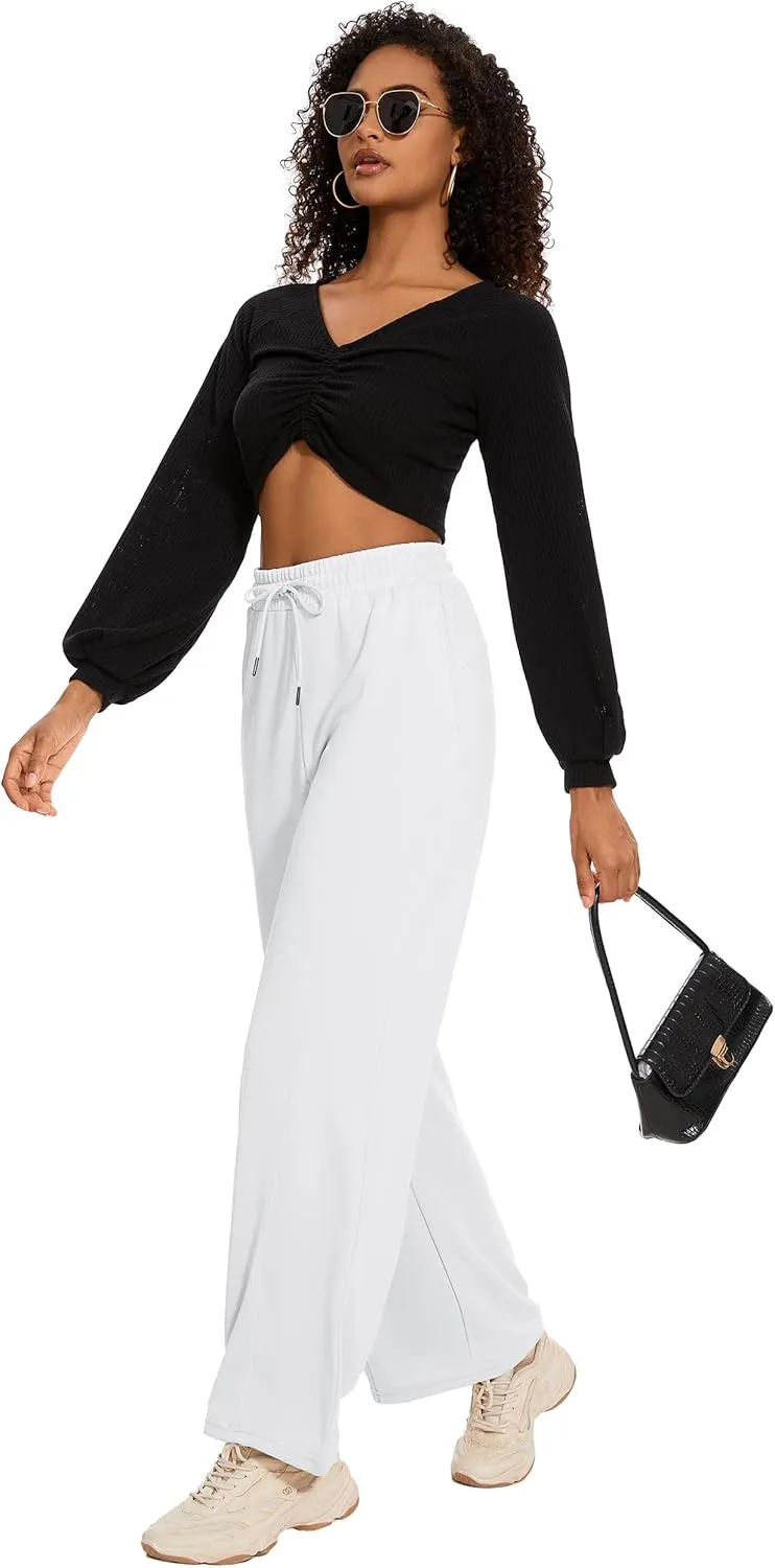 M MOTEEPI Women Sweatpants Wide Leg 30" Lounge Sweat Pants Casual Baggy Trousers with Elastic Waist Straight Leg