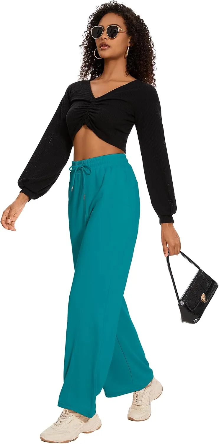 M MOTEEPI Women Sweatpants Wide Leg 30" Lounge Sweat Pants Casual Baggy Trousers with Elastic Waist Straight Leg