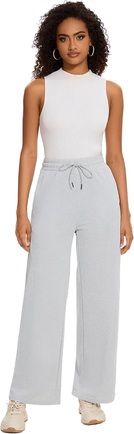 M MOTEEPI Women Sweatpants Wide Leg 30" Lounge Sweat Pants Casual Baggy Trousers with Elastic Waist Straight Leg
