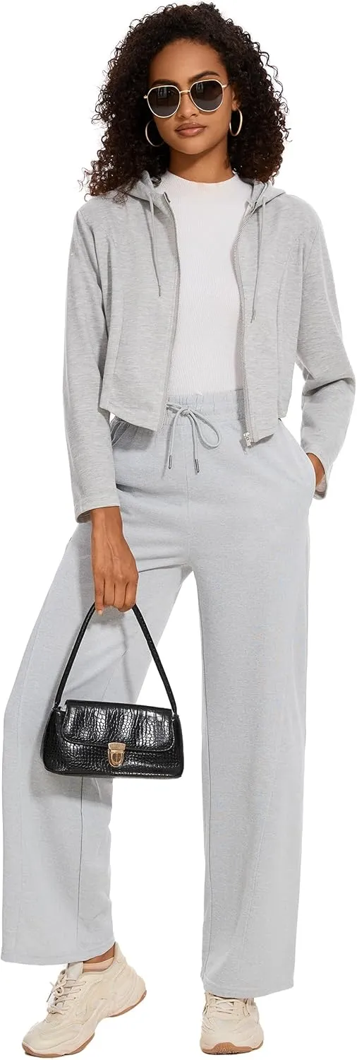 M MOTEEPI Women Sweatpants Wide Leg 30" Lounge Sweat Pants Casual Baggy Trousers with Elastic Waist Straight Leg