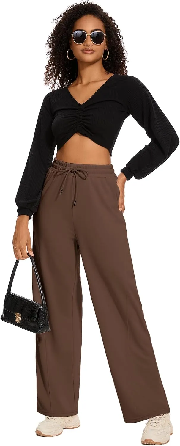 M MOTEEPI Women Sweatpants Wide Leg 30" Lounge Sweat Pants Casual Baggy Trousers with Elastic Waist Straight Leg