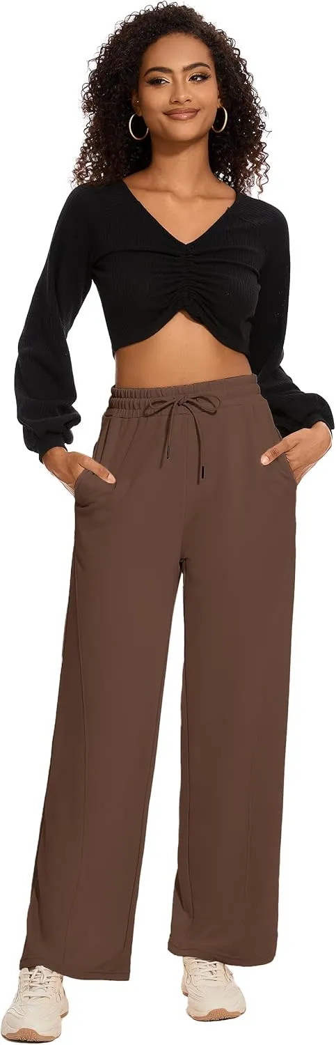 M MOTEEPI Women Sweatpants Wide Leg 30" Lounge Sweat Pants Casual Baggy Trousers with Elastic Waist Straight Leg