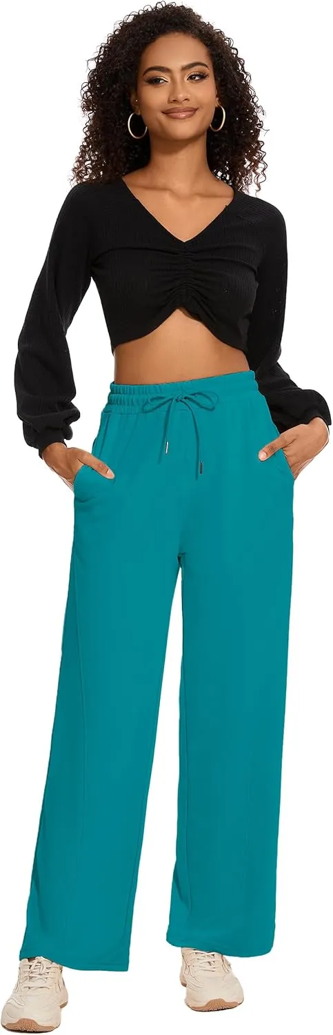 M MOTEEPI Women Sweatpants Wide Leg 30" Lounge Sweat Pants Casual Baggy Trousers with Elastic Waist Straight Leg