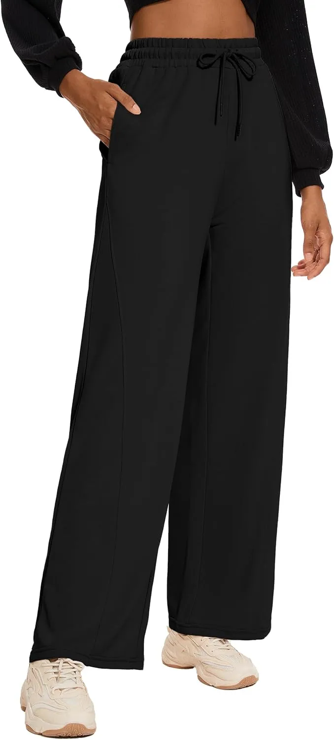 M MOTEEPI Women Sweatpants Wide Leg 30" Lounge Sweat Pants Casual Baggy Trousers with Elastic Waist Straight Leg