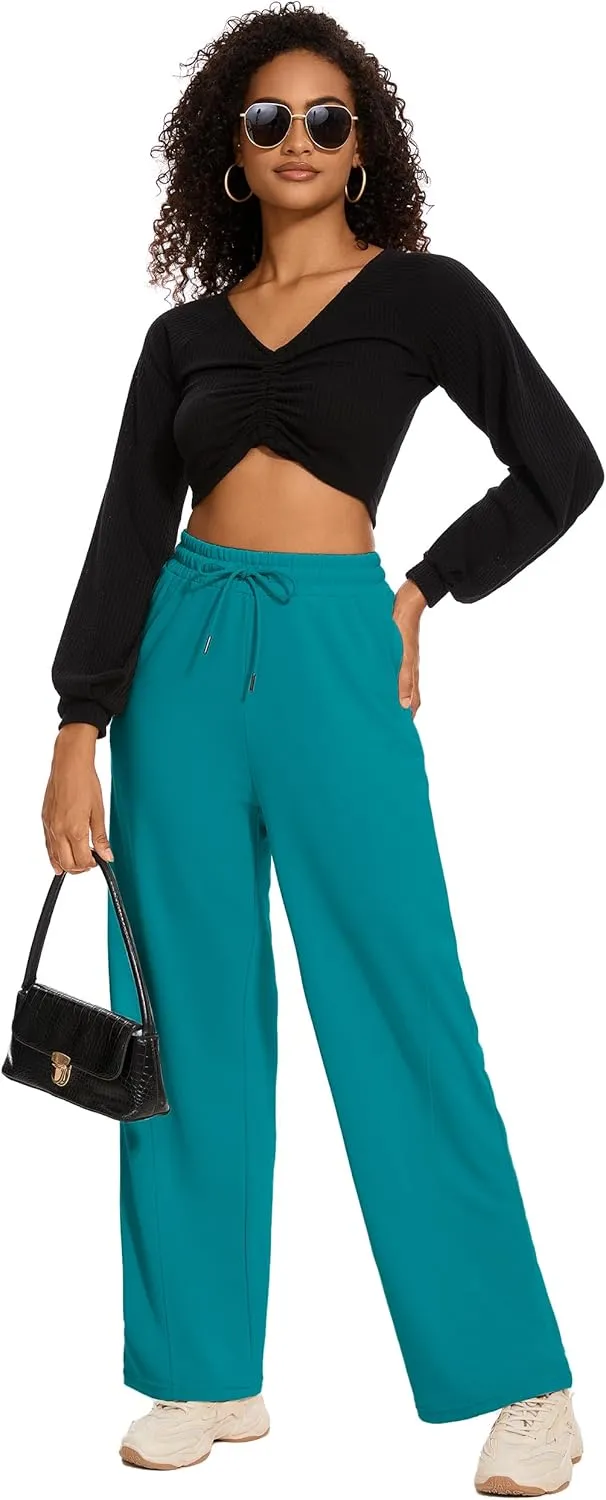 M MOTEEPI Women Sweatpants Wide Leg 30" Lounge Sweat Pants Casual Baggy Trousers with Elastic Waist Straight Leg