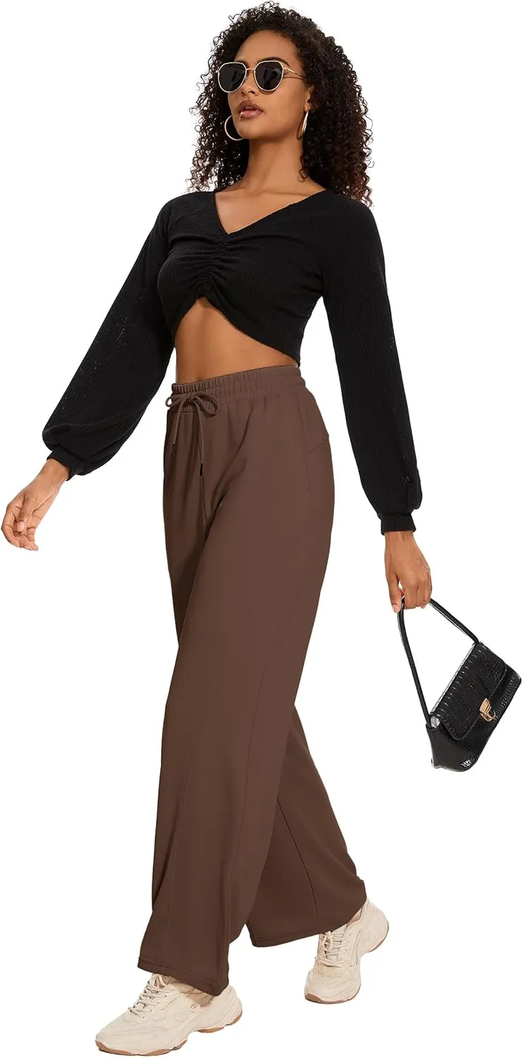 M MOTEEPI Women Sweatpants Wide Leg 30" Lounge Sweat Pants Casual Baggy Trousers with Elastic Waist Straight Leg