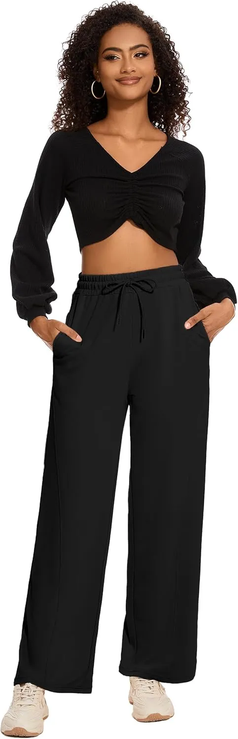 M MOTEEPI Women Sweatpants Wide Leg 30" Lounge Sweat Pants Casual Baggy Trousers with Elastic Waist Straight Leg