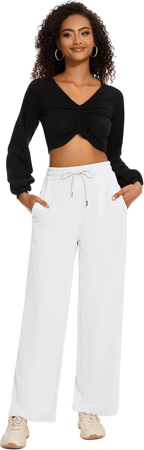 M MOTEEPI Women Sweatpants Wide Leg 30" Lounge Sweat Pants Casual Baggy Trousers with Elastic Waist Straight Leg