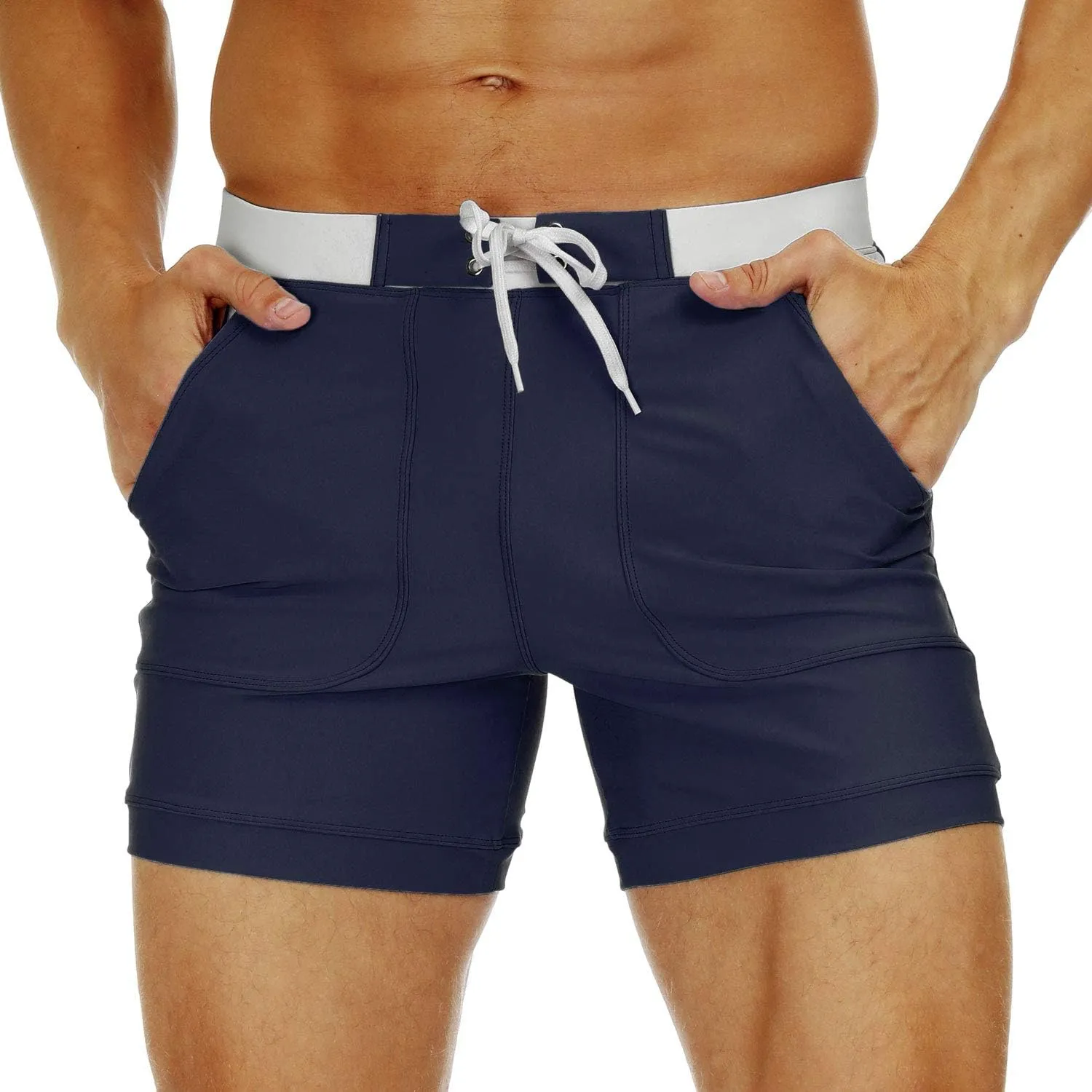 MAGNIVIT Men's Swimwear Swimsuits Solid Basic Long Swim Sport Trunks Board Shorts with Pockets