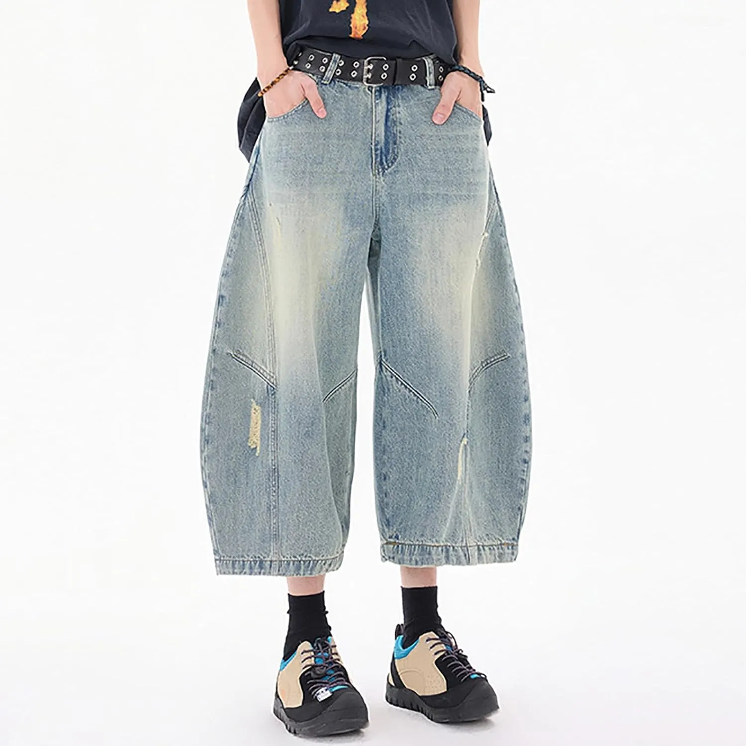 Men Y2K Vintage Baggy Jean Shorts Casual Hip Hop Long Loose Fit Denim Shorts Trendy Outfits