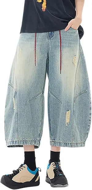 Men Y2K Vintage Baggy Jean Shorts Casual Hip Hop Long Loose Fit Denim Shorts Trendy Outfits