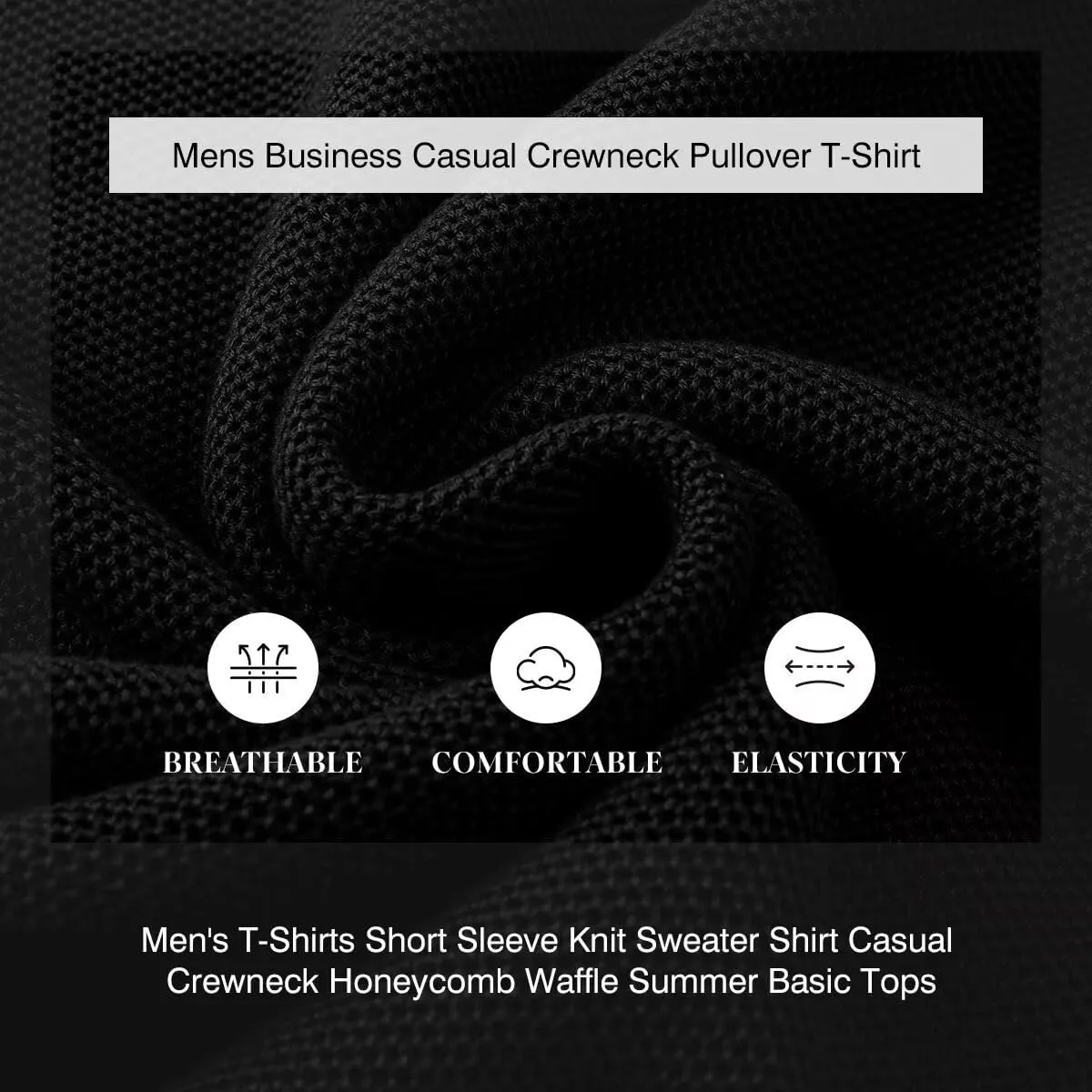 Mens 100% Cotton T-Shirts Casual Short Sleeve Crewneck Knit Shirts Summer Waffle Solid Knitted Pullover Sweater